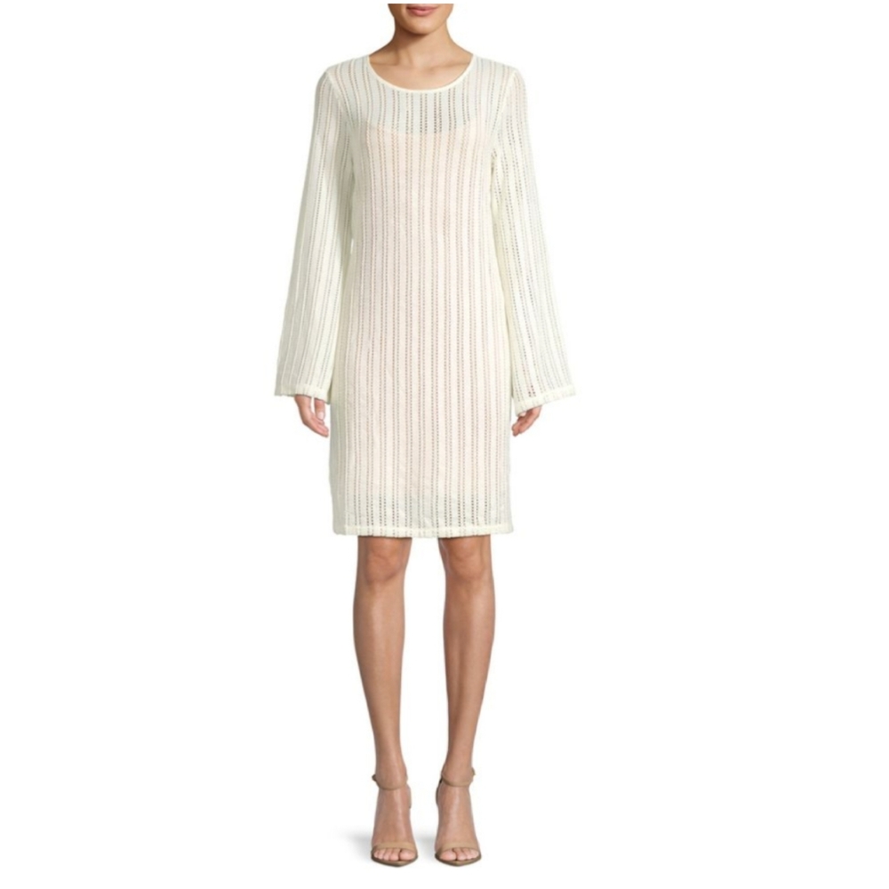 🔥MICHAEL KORS Boho Bell-Sleeve Shift Bone Dress